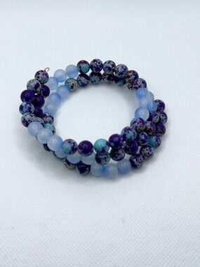 Handmade Gemstone Purple & Light Blue Beaded Wrap Bracelet